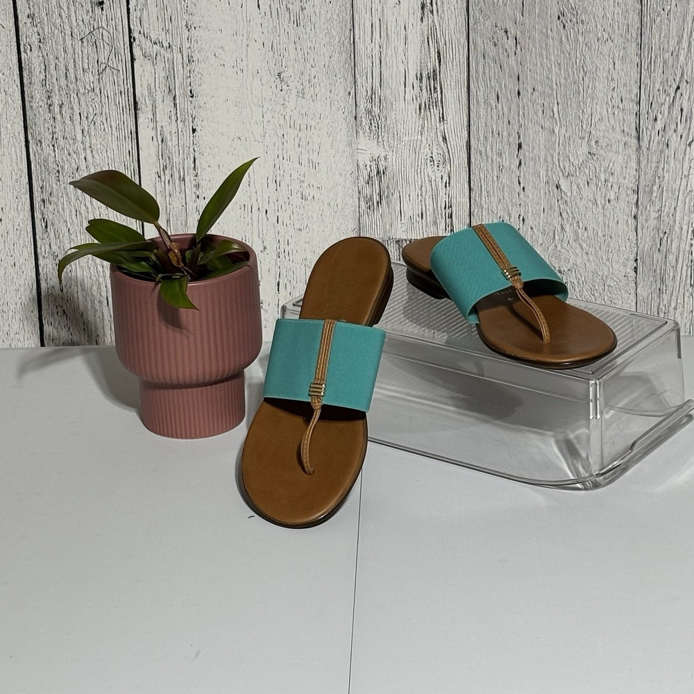 Italian  shoemakers sandals Teal/turquoise Elastics Thong Sandals Size 8.5